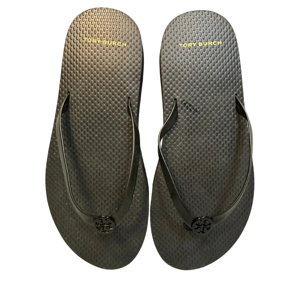 Tory Burch Flip Flops 6 Black NWOT Logo Medallion Sandal Designer